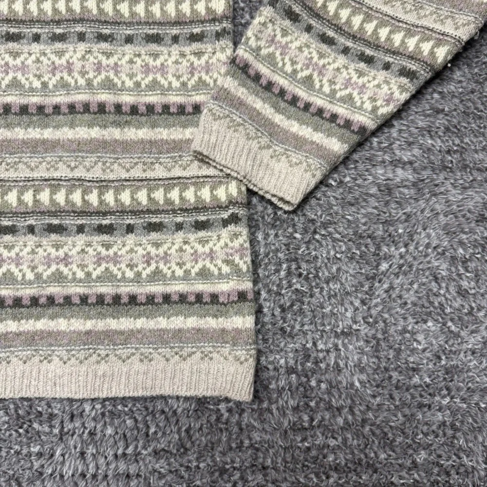 Eddie Bauer Womens Fair Isle Sweater Medium Gray Recycled Wool Pullover‎ Vintage